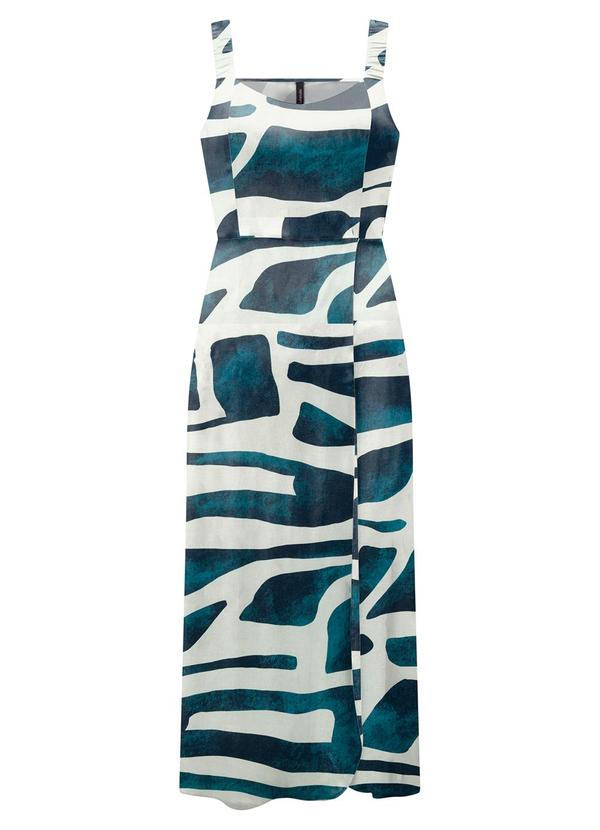 Vista 2 Vestido Midi Chá Estampado com Alças Azul Lunender Lunender