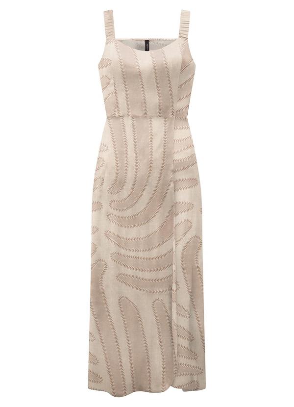 Vista 2 Vestido Midi Chá Estampado com Alças Bege Lunender Lunender