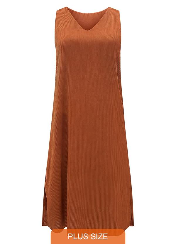 Vestido Midi Chá Plus Size sem Mangas Marrom