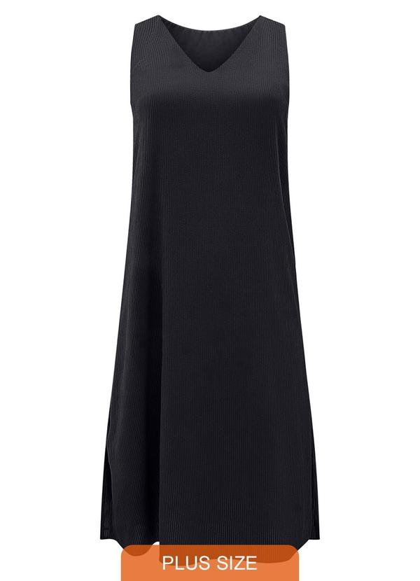 Vestido Midi Chá Plus Size sem Mangas Preto