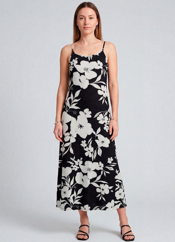 Vestido Midi com Alças Finas Preto