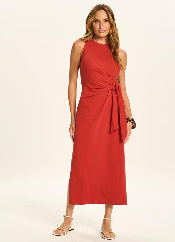 Vestido Midi com Amarração Lateral Vermelho