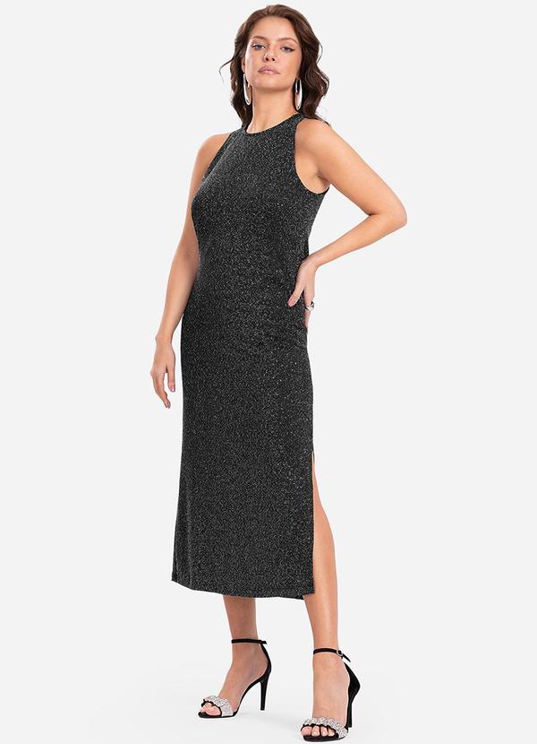 Vestido Midi com Brilho Preto