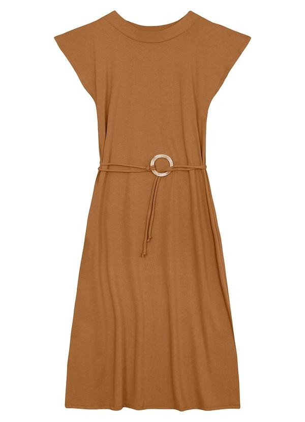 Vestido Mídi com Cinto Caramelo