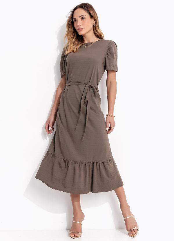 Vista 2 Vestido Midi com Cinto Marrom Bimini Bimini