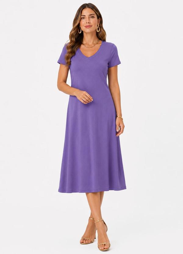 Vestido Midi com Decote em V Malha Visco Roxo