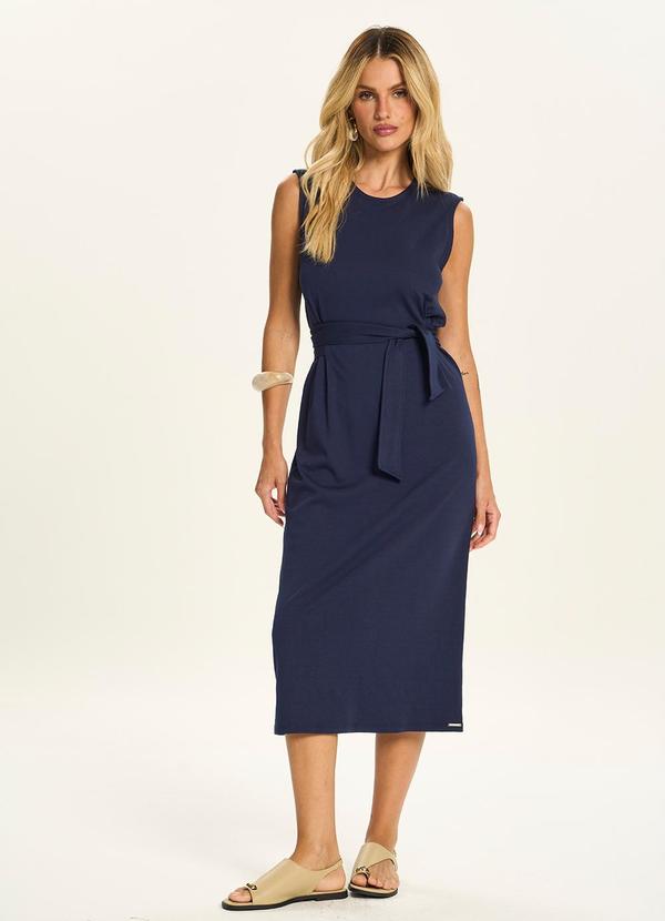 Vestido Midi com Faixa para Amarração Azul
