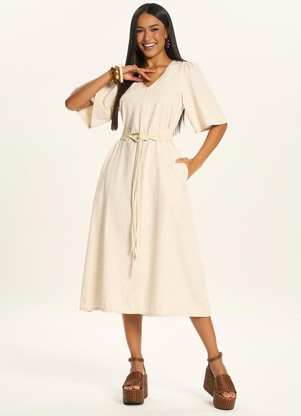 Vestido Midi com Faixa para Amarração Branco