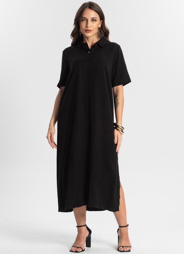 Vestido Midi com Fenda Lateral Preto