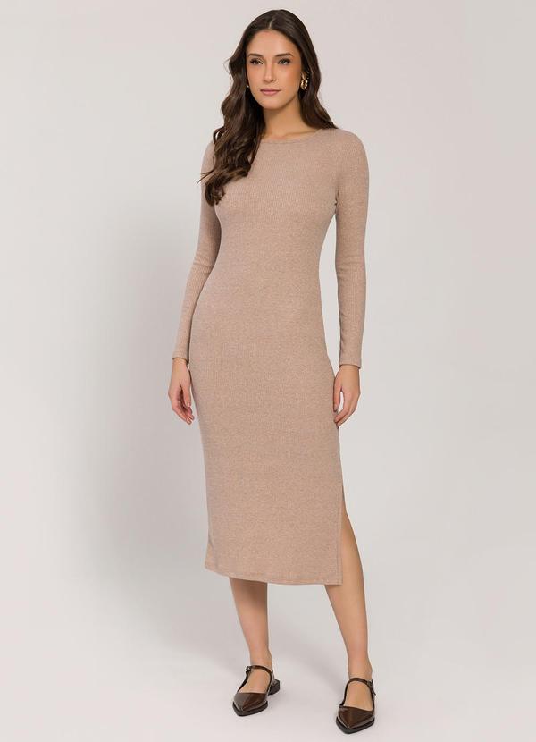 Vestido Midi com Fenda Marrom