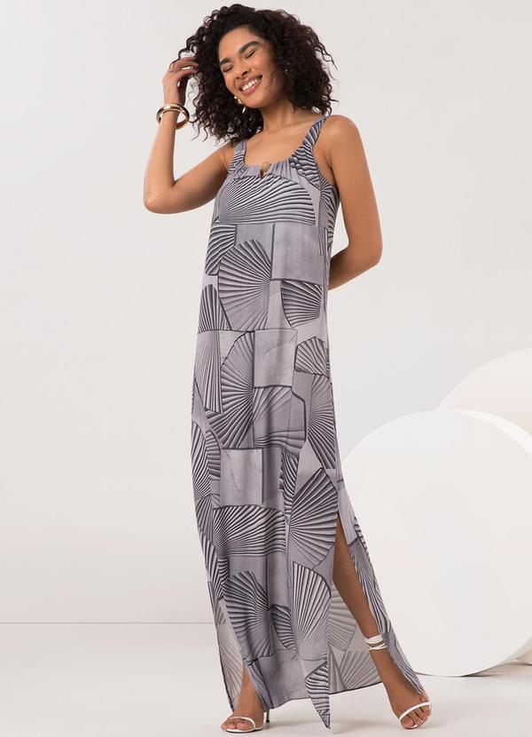 Vista 2 Vestido Midi com Fendas Laterais Cinza Lunender Lunender