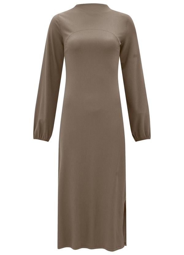 Vista 2 Vestido Midi com Fendas Laterais em Malha Marrom Lunender Lunender