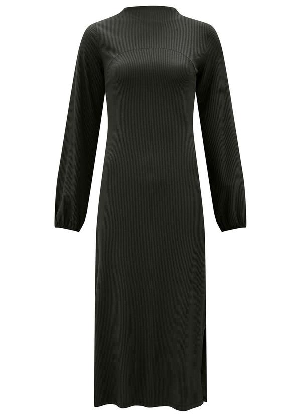 Vista 2 Vestido Midi com Fendas Laterais em Malha Preto Lunender Lunender