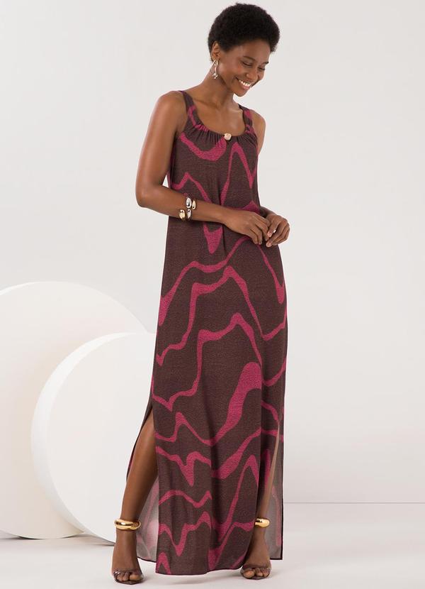 Vista 2 Vestido Midi com Fendas Laterais Marrom Lunender Lunender