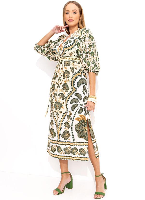 Vestido Midi com Manga em Viscose Verde