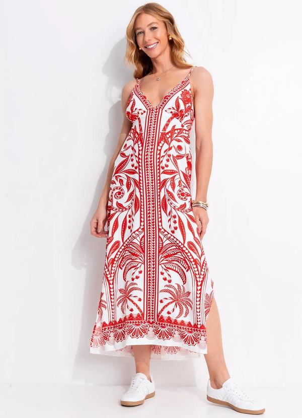 Vestido Midi Coqueiro de Flor Vermelho