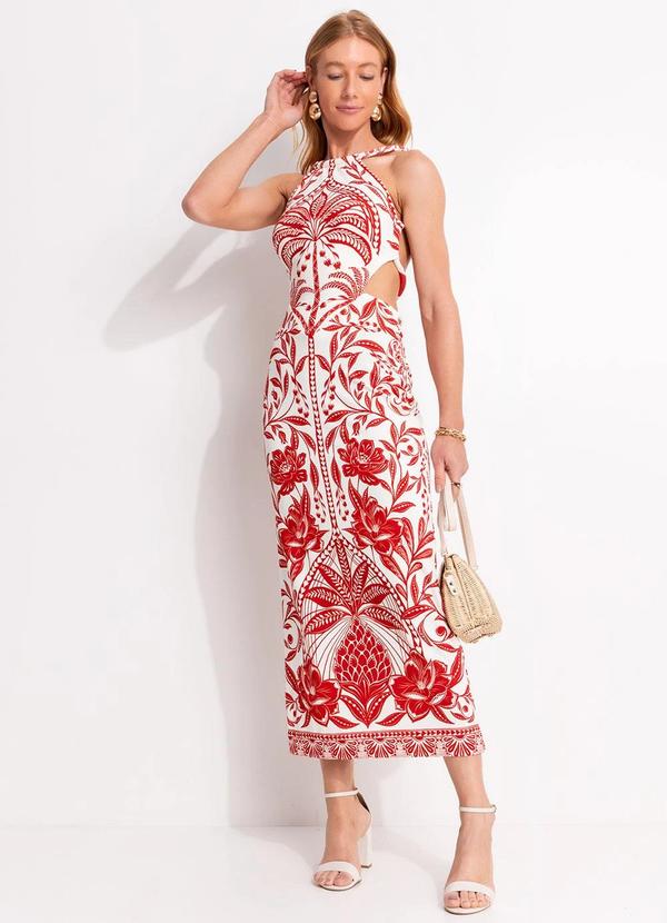 Vestido Midi Coqueiro de Flor Vermelho