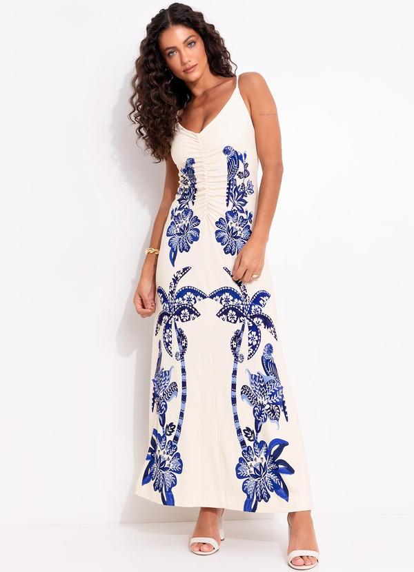 Vestido Midi Coqueiro Tropical Bege