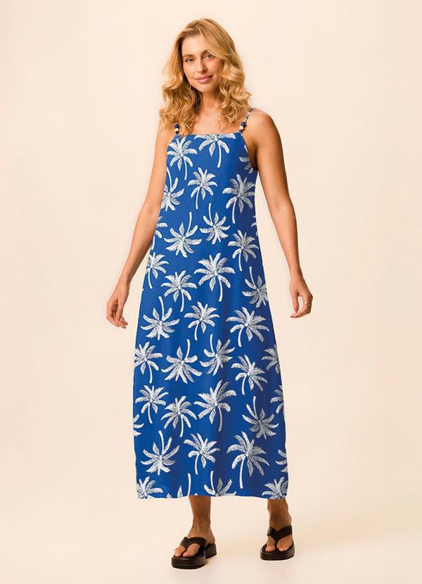 Vestido Mídi Coqueiros em Viscolinho Azul