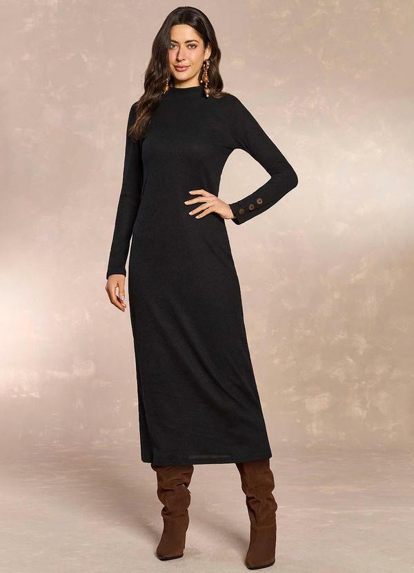 Vestido Midi Cozy Winter em Tricota Preto
