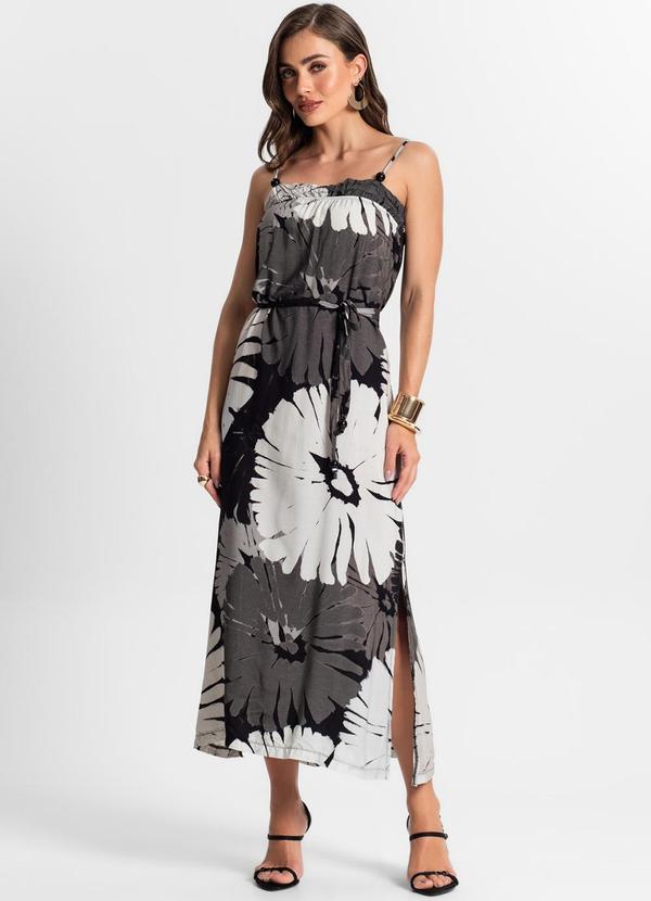 Vestido Midi de Alça Cinza
