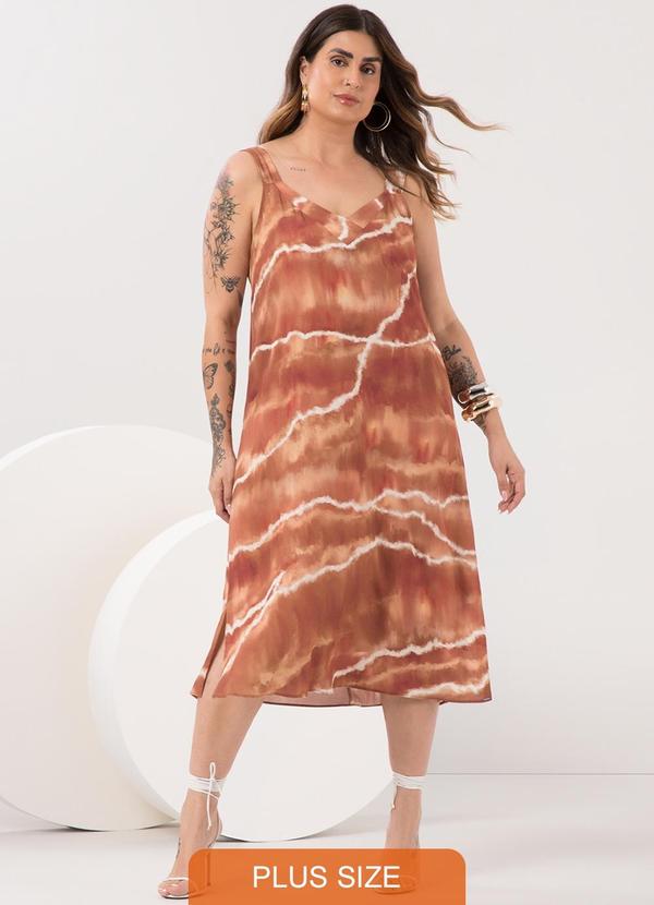 Vista 2 Vestido Midi de Alças com Decote em V Bege Lunender Mais Mulher Lunender Mais Mulher