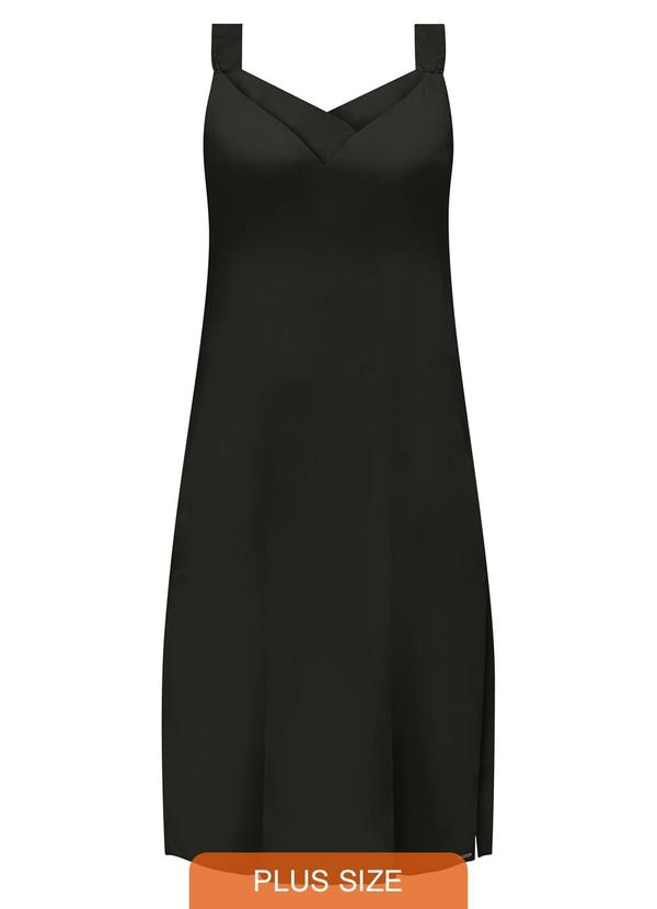 Vestido Midi de Alças com Decote em V Preto