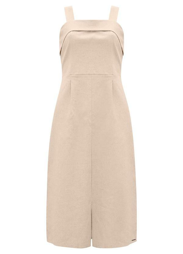 Vista 2 Vestido Midi de Alças com Fenda em Tecido Bege Lunender Lunender