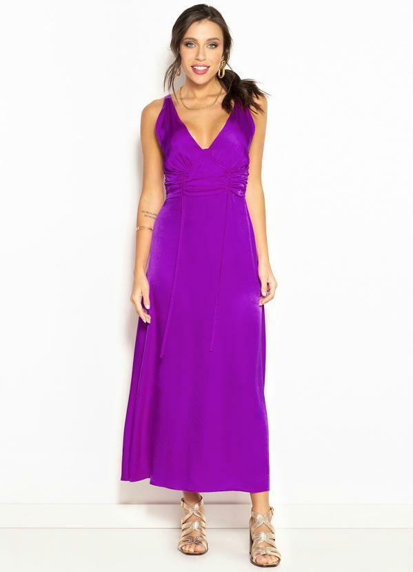Vestido Midi de Cetim Roxo