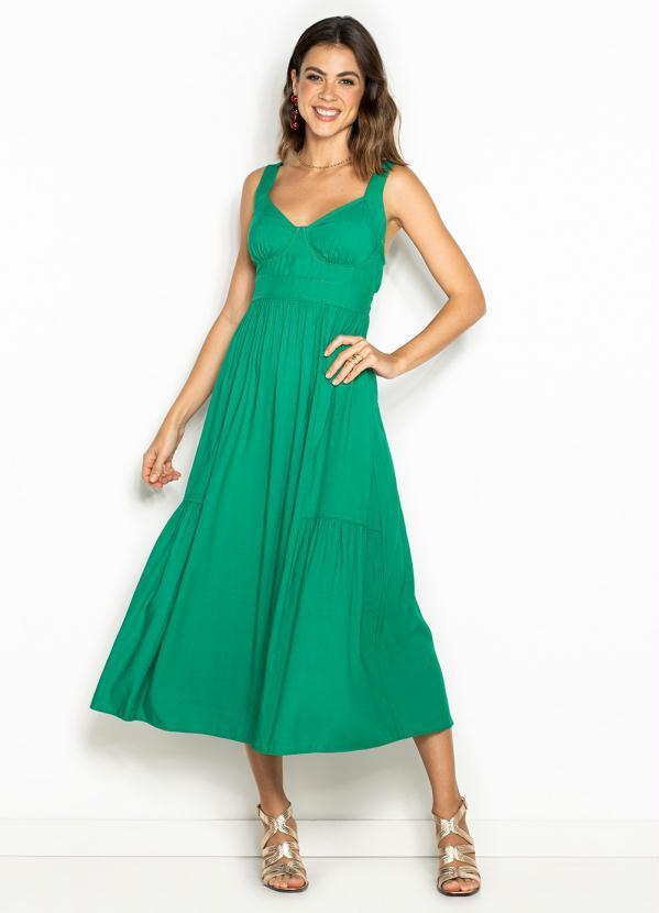 Vista 2 Vestido Midi de Linho Verde Forum Forum