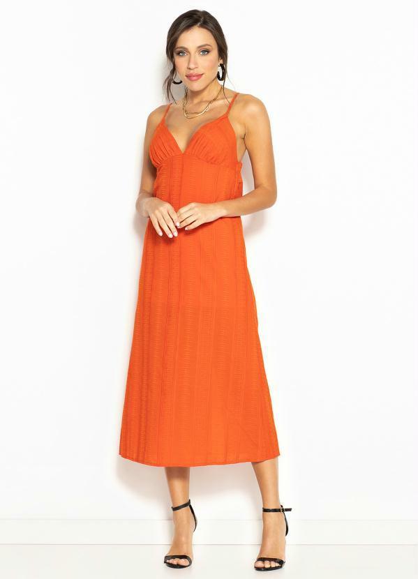 Vestido Midi de Viscose Bordado Laranja