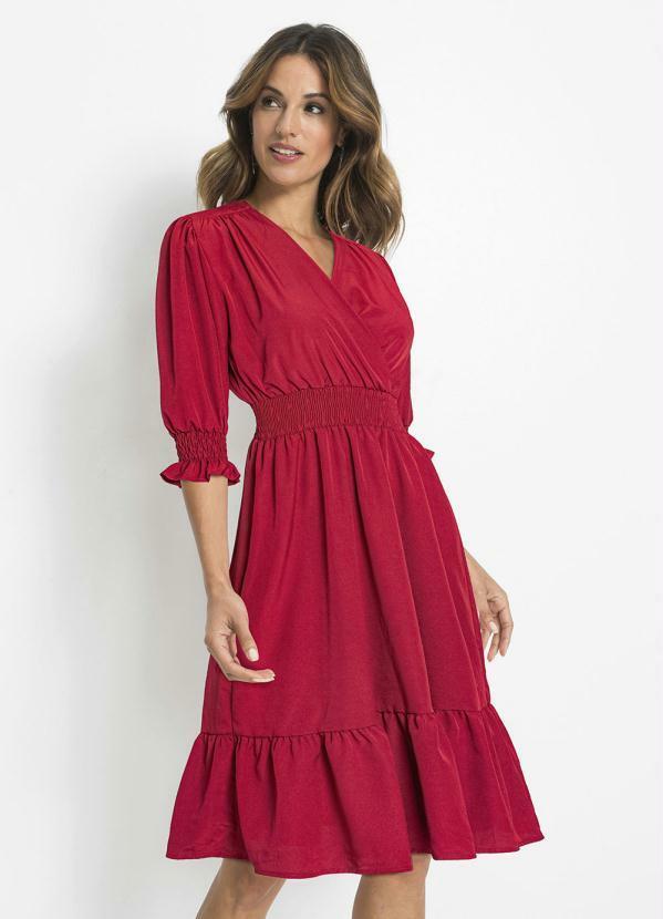 Vestido Midi Decote Transpassado Vermelho