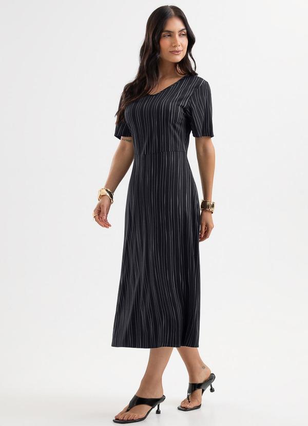 Vestido Midi Decote V em Viscose Preto