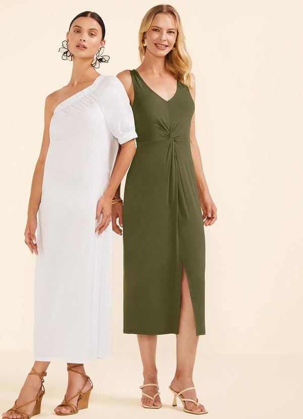 Vestido Midi Detalhe Torcido Feminino Verde