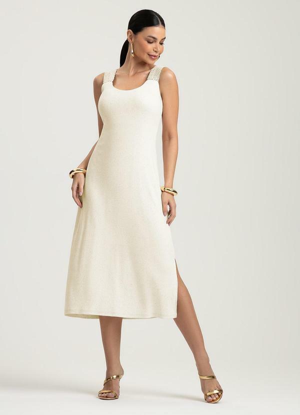 Vestido Midi em Canelado Bege