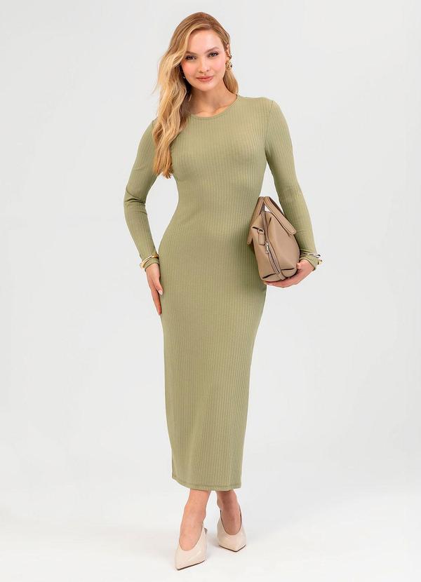 Vestido Midi em Canelado Verde