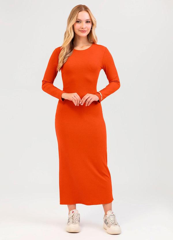 Vestido Midi em Canelado Laranja