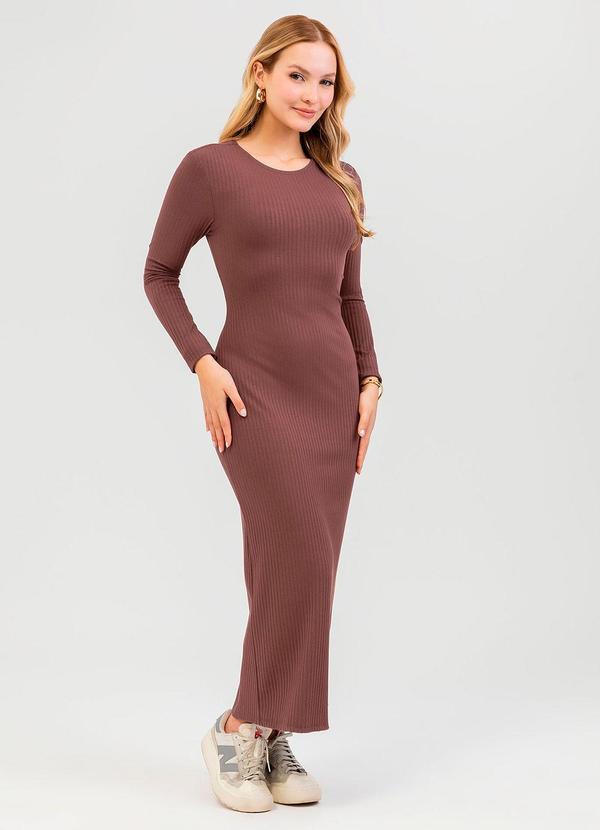 Vestido Midi em Canelado Marrom