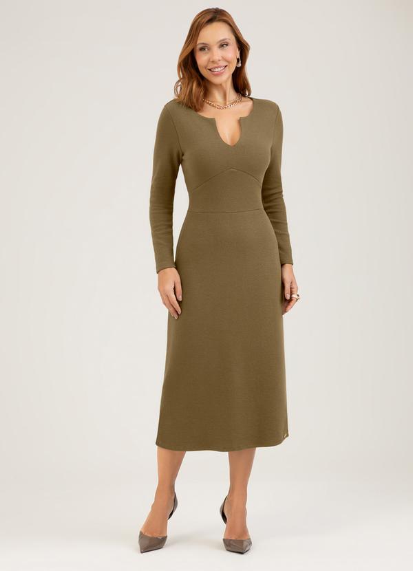 Vestido Midi em Canelado Marrom