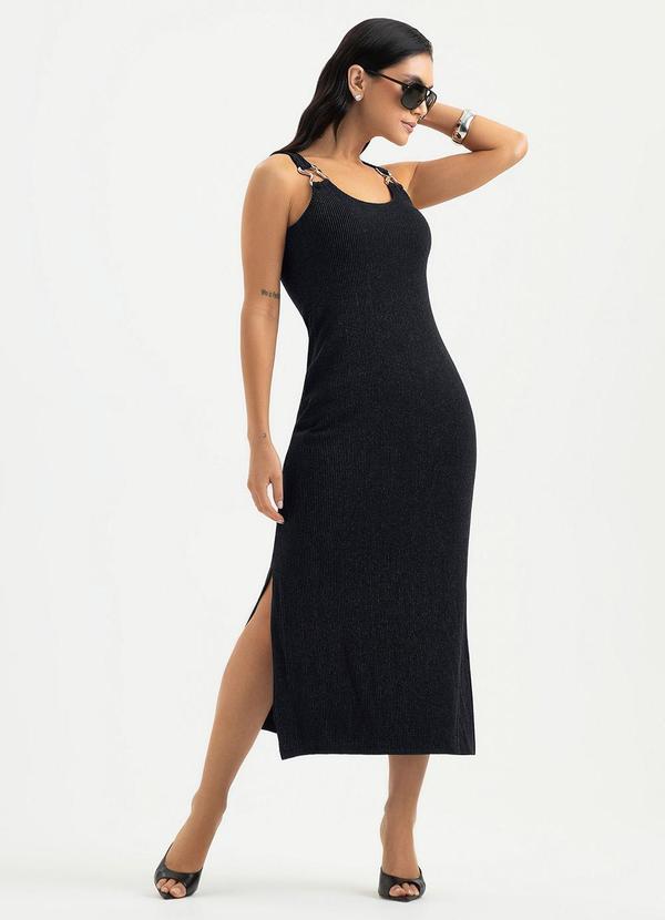 Vestido Midi em Canelado Preto