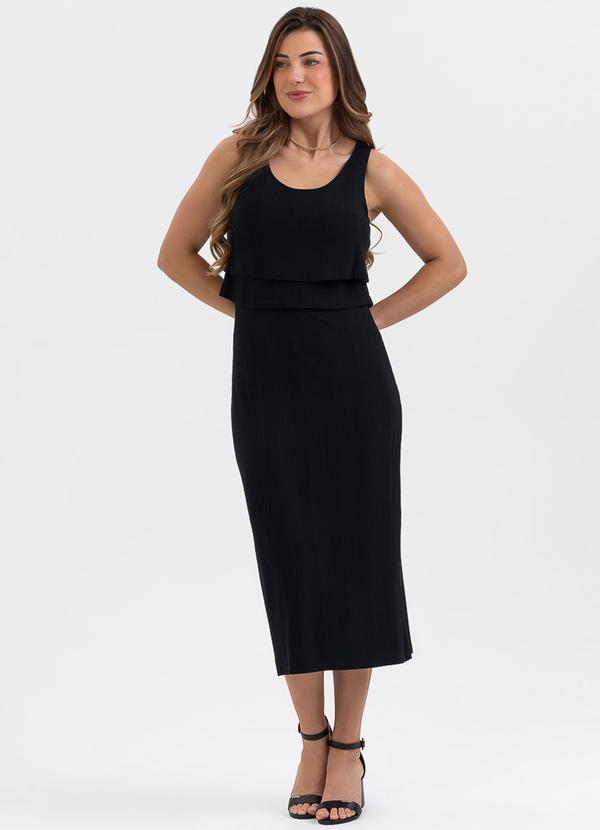 Vestido Midi em Canelado Preto