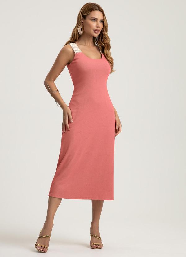 Vestido Midi em Canelado Rosa
