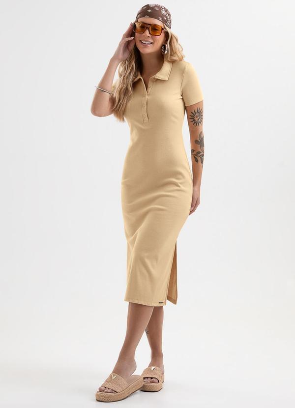 Vestido Midi em Canelado Tricô Bege