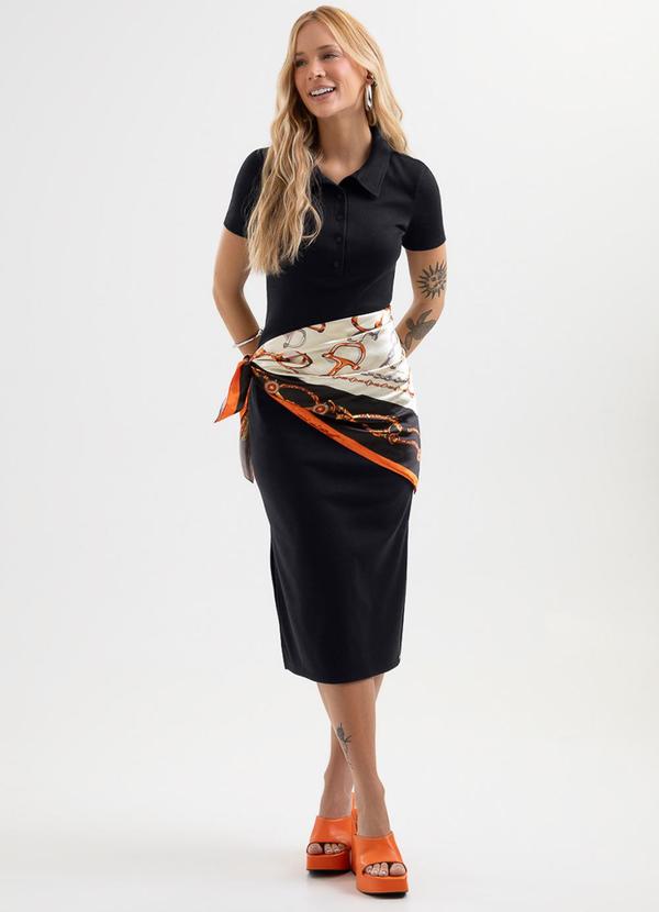 Vestido Midi em Canelado Tricô Preto