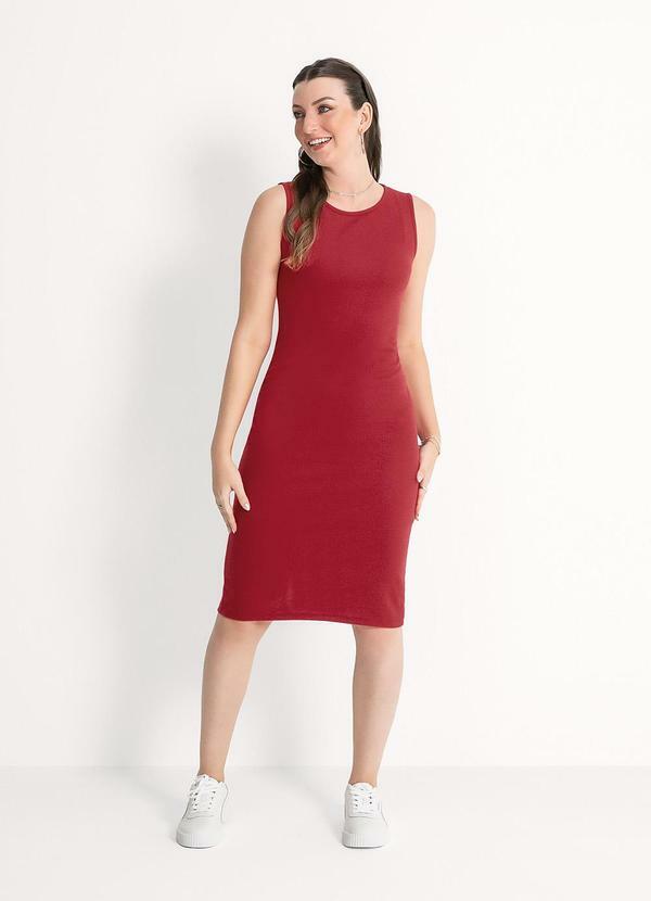 Vestido Midi em Canelado Vermelho Escuro