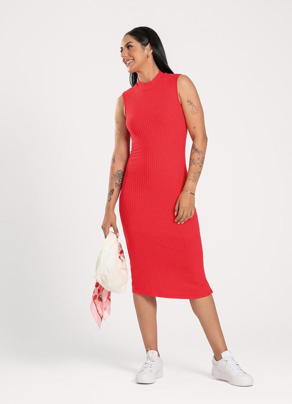 Vestido Midi em Canelado Vermelho