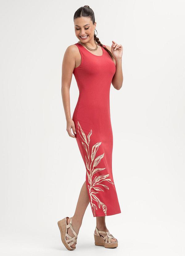 Vista 2 Vestido Midi em Canelado Vermelho Habana Habana