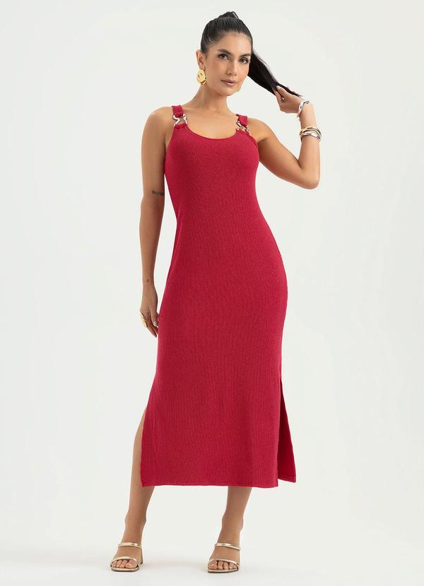 Vestido Midi em Canelado Vermelho