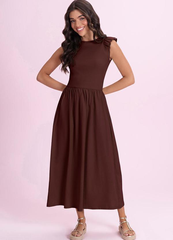 Vestido Midi em Meia Malha Marrom