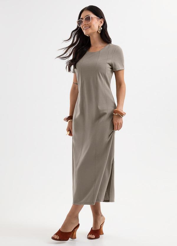 Vestido Midi em Piquet com Elastano Cinza